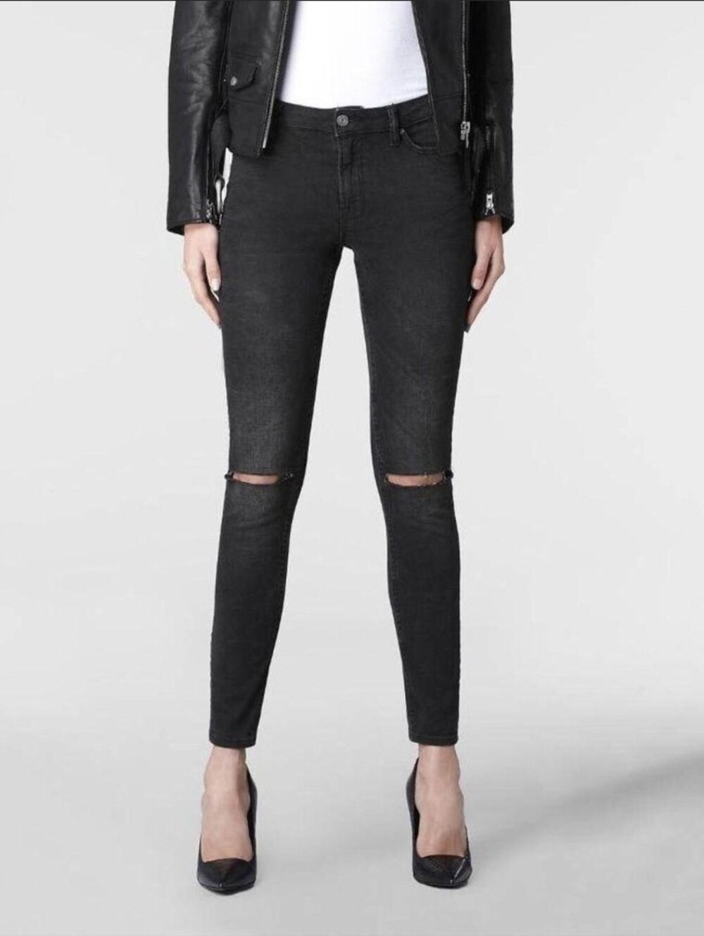AllSaints Mast Shredded Black Distressed Skinny Jeans Size 30